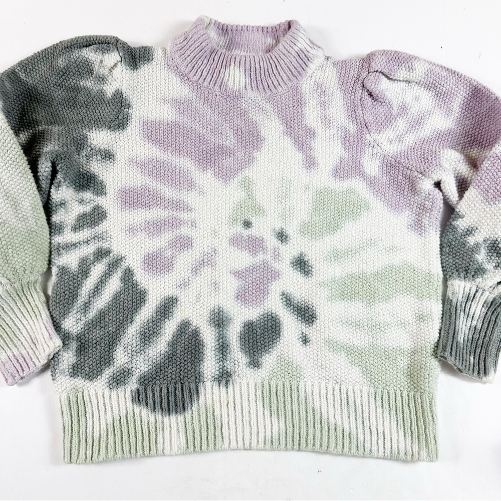 Madewell Woman’s Tie dye Sweater Size S Mock Neck Cotton Puff Sleeve